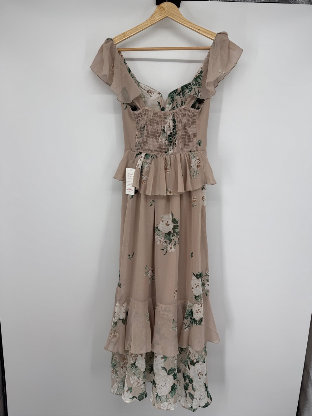 Show Me Your Mumu Floral Ruffle Midi Dress XS Beige Romantic Cottagecore - Picture 4 of 15